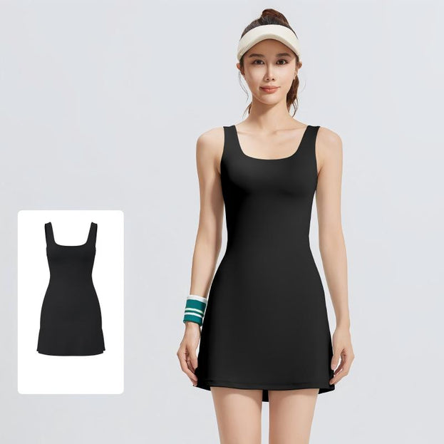 Conjoined Tennis Sports Yoga Dress with Chest Pad