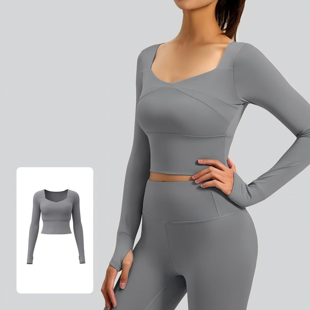 Jigsaw-Style Long-Sleeved Yoga Top with Built-in Bra Support