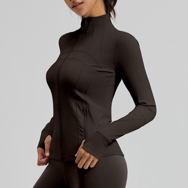 Spliced Breathable Stretch Running Yoga Jacket with Pocket
