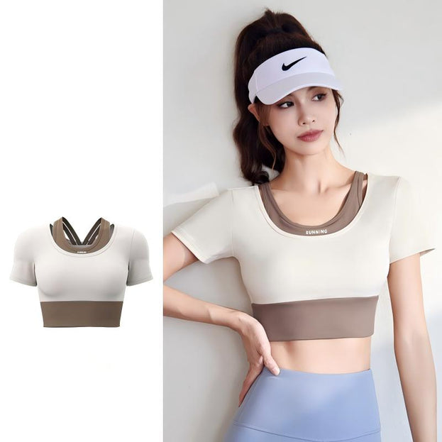 Color-Matched Yoga Fitness Short-Sleeved Women's Shirt