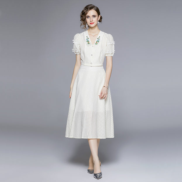 Embroidered Blouse and Skirt Two-Piece