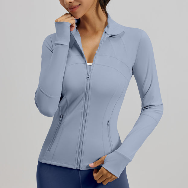 Spliced Breathable Stretch Running Yoga Jacket with Pocket