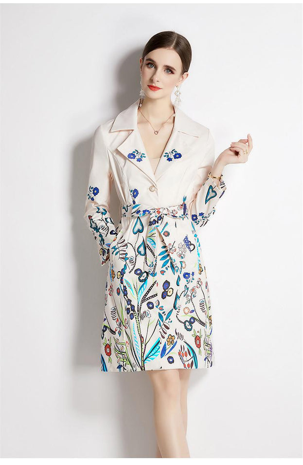 Suit Collar Coat Female Spring and Autumn Temperament Waist Slimming Breasted Mid-Length Trench Coat
