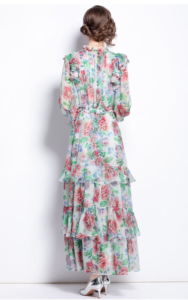 Long Sleeve Bubble Sleeve Big Swing Pinted Cake Dress