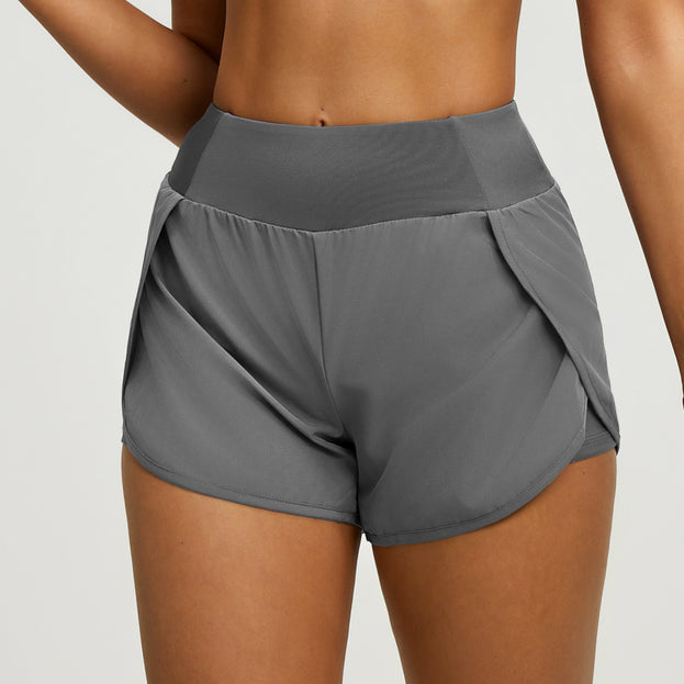 Fake Two-Piece Loose-Fit Workout Yoga Shorts with Side Pockets