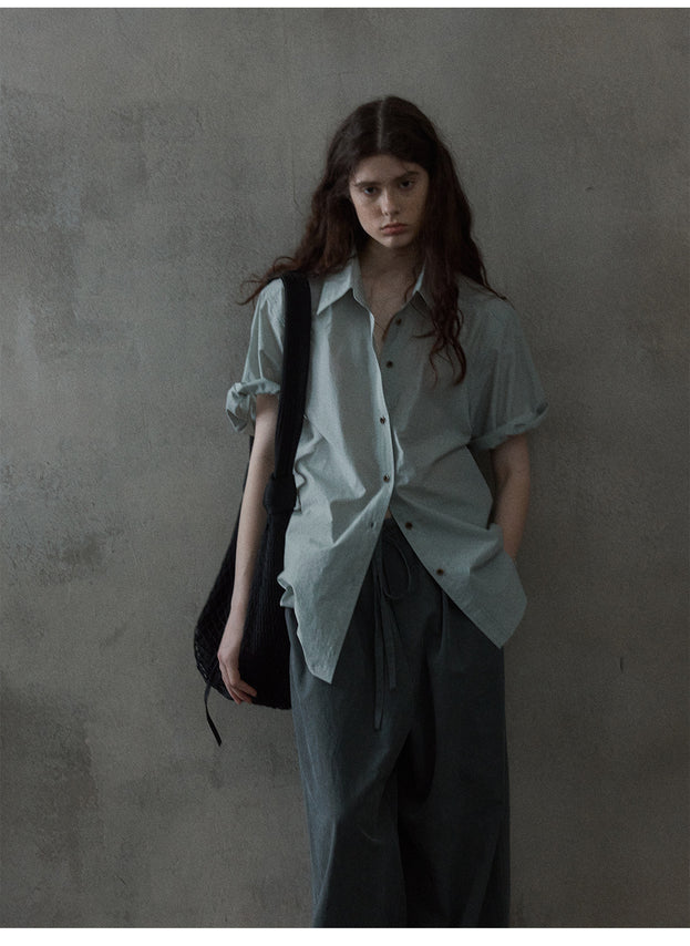 Summer Fashionable Commuting Button Short-Sleeved Simple Women's Top