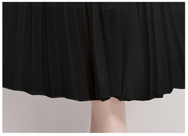 Water-Soluble Pleat Splicing Chiffon High-Waisted Lapel Long-Sleeved Fake Two-Piece Long Skirt Dress