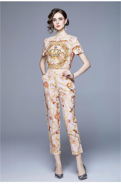 Summer New Short Sleeve T-shirt and High Waist Small Foot Trousers Two-Piece Set