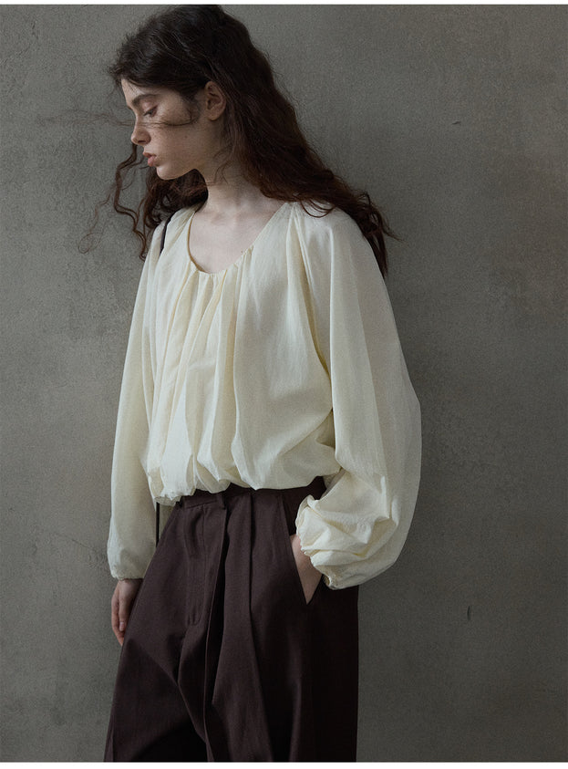 Simple And Fashionable Round-neck Long-sleeved Women Blouse