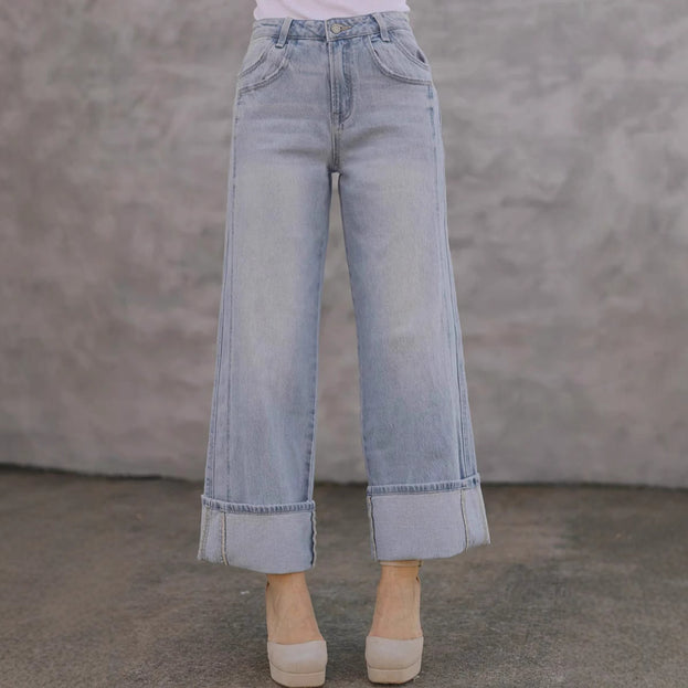 Summer Casual Fashion Straight Loose Washed Denim Pant for Women