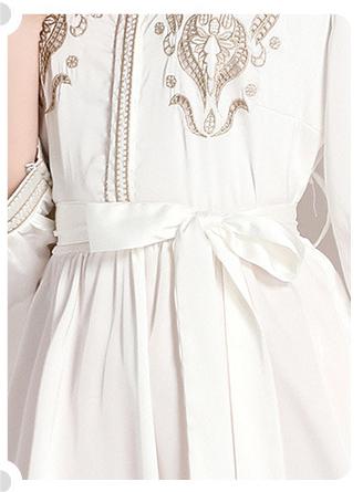 Heavy  Embroidered Lantern Sleeve Slim Dress