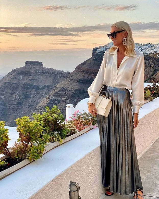 Summer Fashion Elegant Casual Waisted Pleated Long Skirt for Women