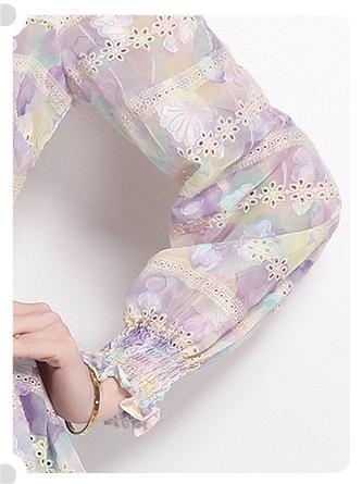 Fashion Printed Embroidery Patchwork Lace Lace Long-Sleeved Shirt Half Skirt Suit Skirt