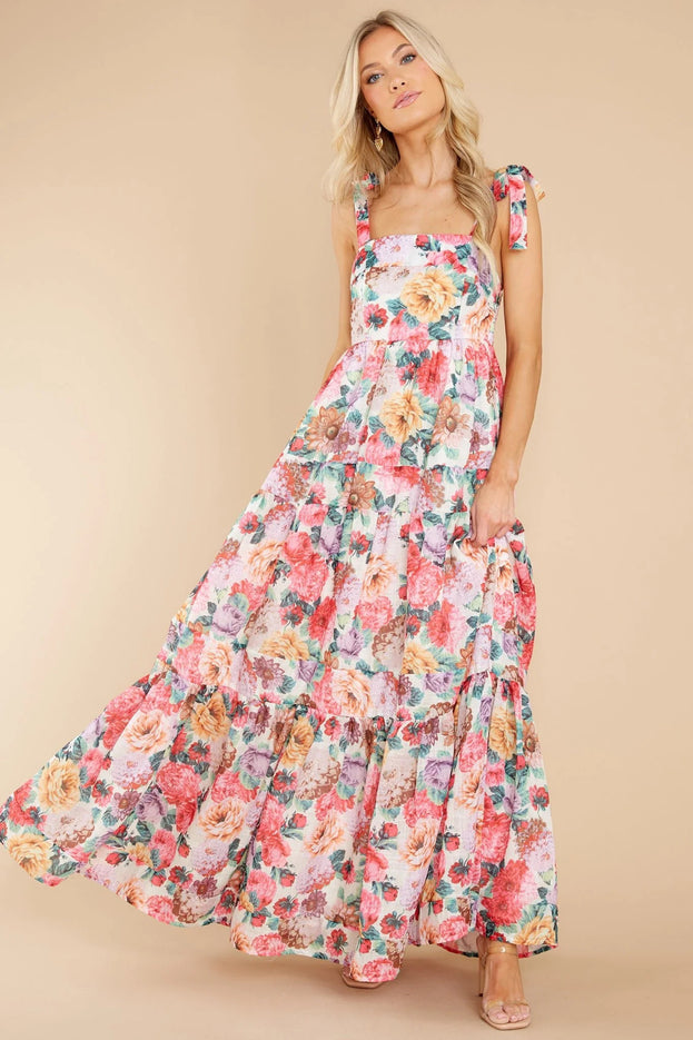 Summer Elegant Sweet Printed Waisted Long Slip Dress for Women