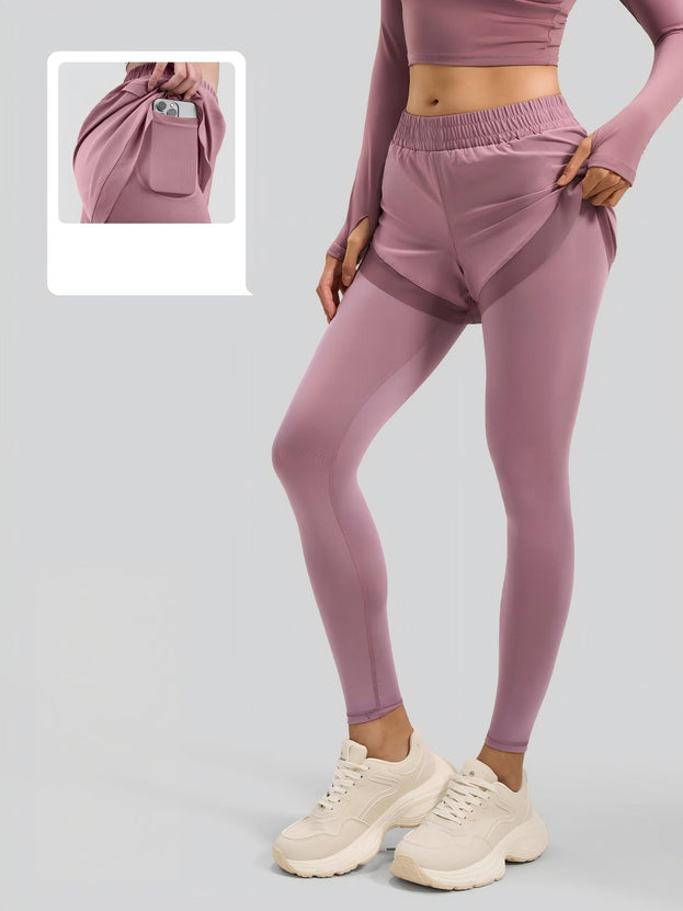 Fake Two-piece Naked Fitness Pants with Pocket for Women