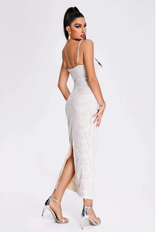 Summer Sexy and Fashionable Sequined Beaded Cutout Party Slip Dress for Women