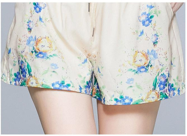 Line Neck See-Through Top and High Waist Shorts Breathable Suit
