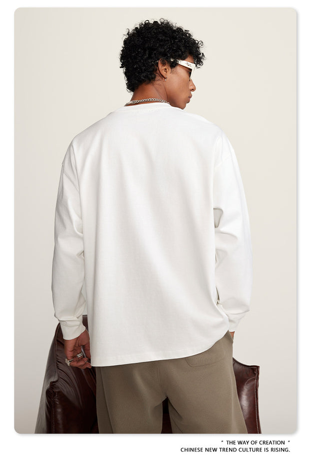 Autumn Solid-color Pure Cotton Loose Commuter Casual Men's T-shirt