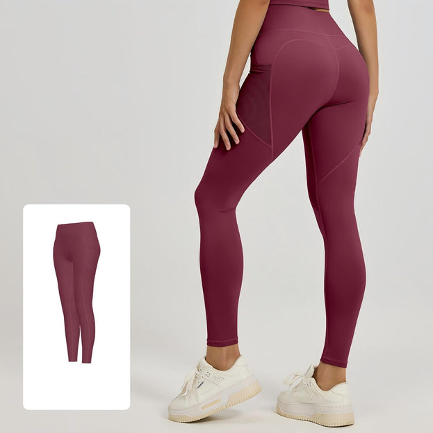 Stretch High-Waist Net Fabric Side-Pocket Yoga Pants