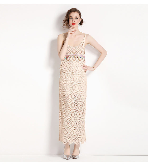 Hollowed Out Women's Sexy Halter Vest and High Waist Skirt Two-Piece Set