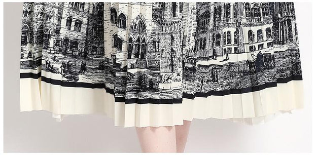 Black Knit and High-Waisted Printed Skirt Two-piece Set Dress
