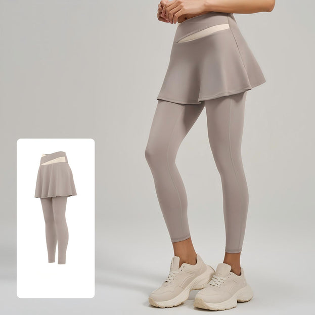 Women's Faux Two-Piece Color-Block High-Waisted Yoga Pants