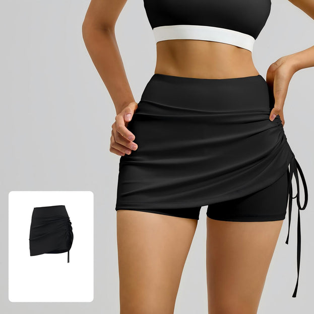 Pleated False Two-Piece Anti-Bare-Buttock Sports Shorts