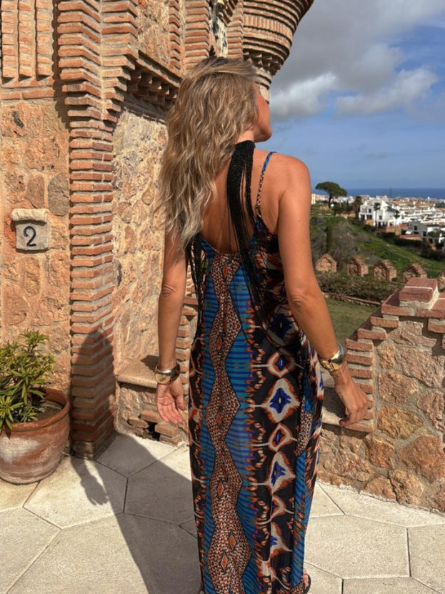 Summer Casual Printed Loose Long Holiday-Style Slip Dress for Women