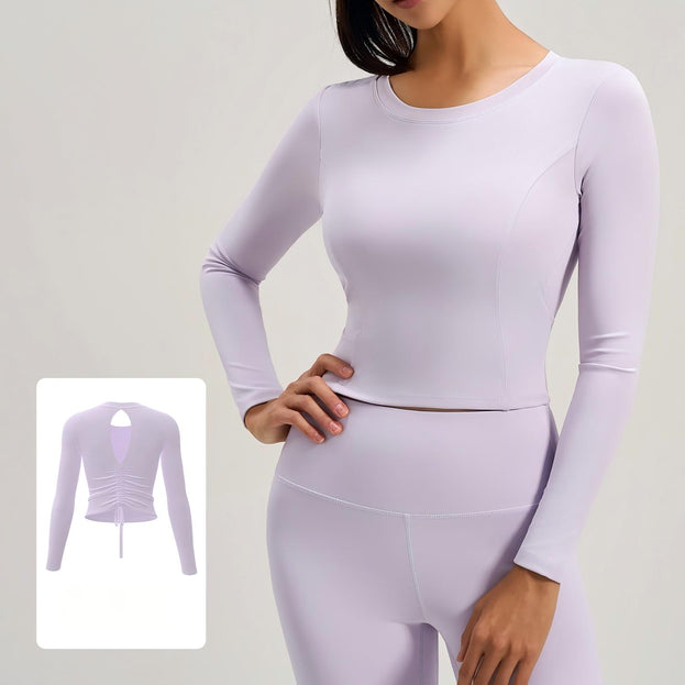 Pleated Figure-Hugging Sports Top With Built-in Bra