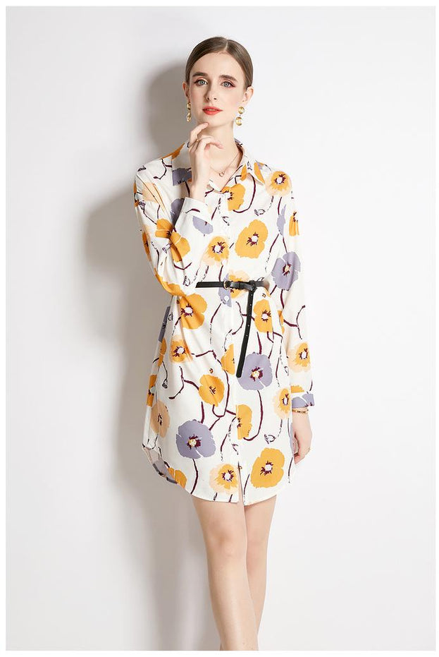 Long Sleeve Shirt With Lapel Collar Fashion Flim Vintage Printed Long Shirt