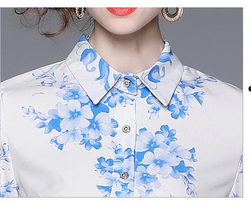 Fashion Retro Blue and White Porcelain Print Slim Lapel Dress Long-Sleeved Long Skirt