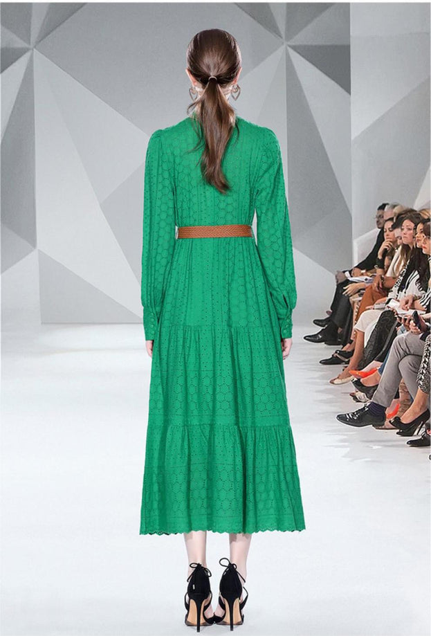 Spring Long Sleeve Hollowed Out Heavy Industry Embroidery Dress