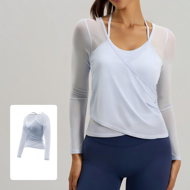 Long-Sleeved Halter Top Two-Piece Set with Underwire Yoga Top