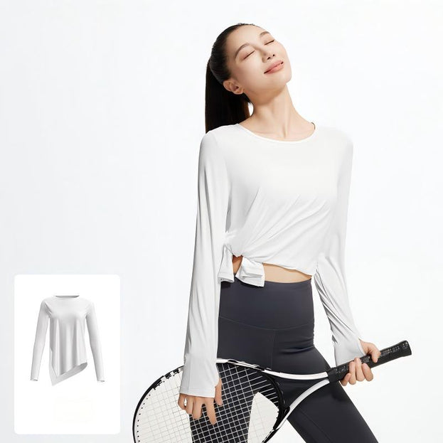 Ice Silk Split Long-Sleeve Yoga Loose Top