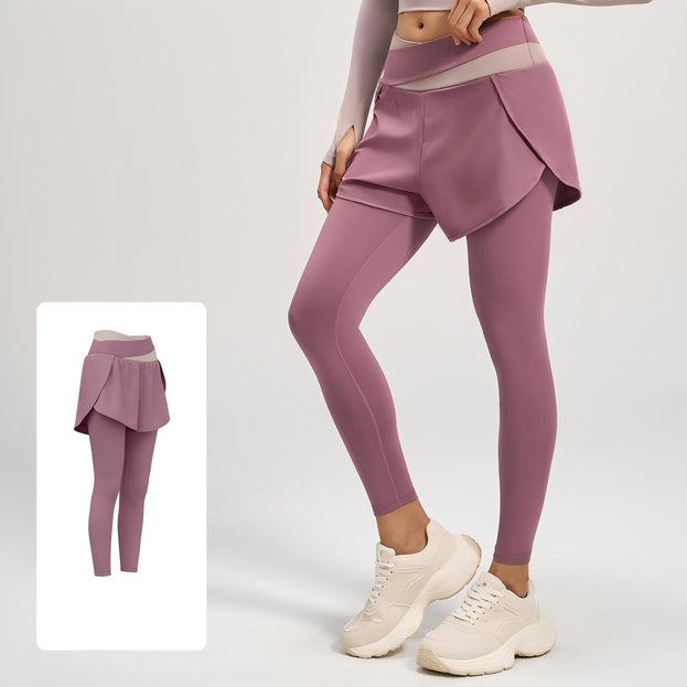 Colorblock Fake Two-piece High-waisted Yoga Pants for Women