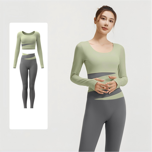 Color-Matched Long-Sleeved Tight Yoga Set For Women