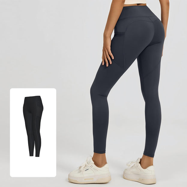 Stretch High-Waist Net Fabric Side-Pocket Yoga Pants