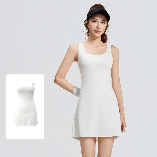 Conjoined Tennis Sports Yoga Dress with Chest Pad