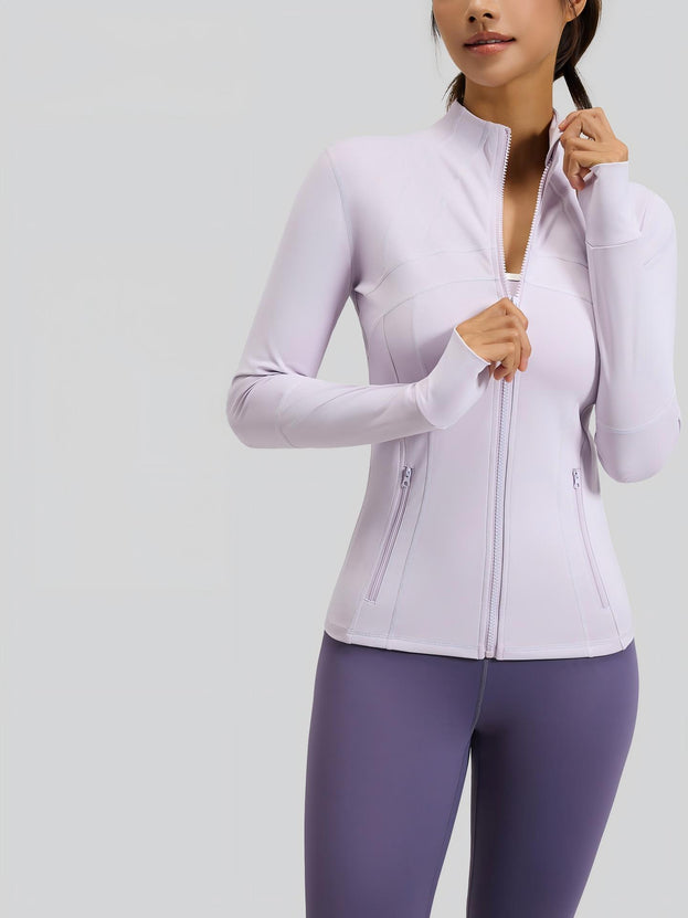 Women's Breathable Yoga Long-Sleeved Patchwork Coat With Pockets