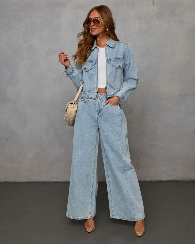 Spring Fashion Simple Casual Loose Denim Jacket Set for Women