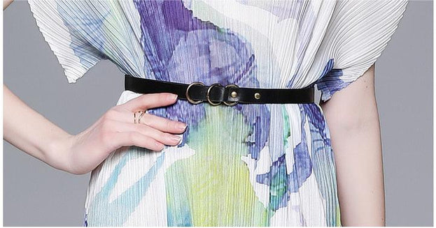 Elegant Temperament V-Neck Printed Pleats Dress
