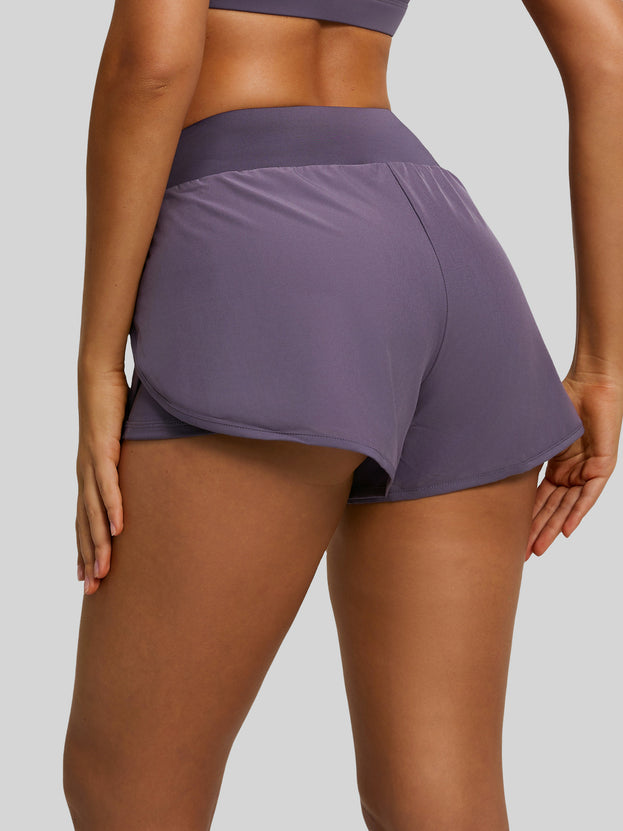 Fake Two-Piece Loose-Fit Workout Yoga Shorts with Side Pockets