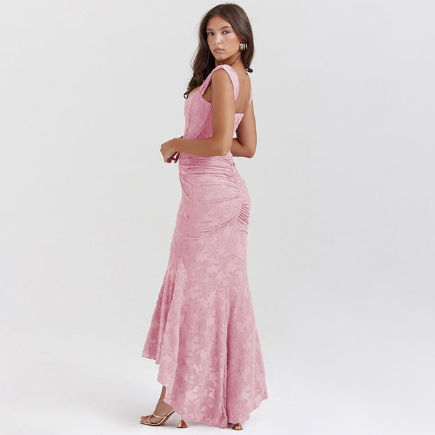 Summer Fashionable Square-Neck Sexy Slim-Fitting Asymmetrical Slip Dress for Women