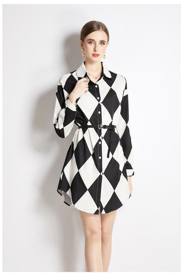 Long Sleeve Shirt With Lapel Collar Fashion Slim Vintage Printed Long Shirt