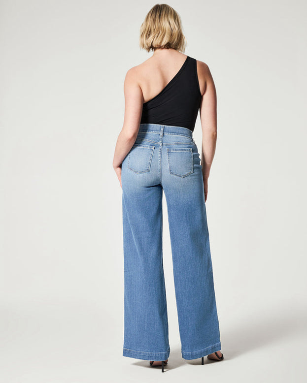 Summer Fashion Versatile Hight-Waist Straight Wide-Leg Denim Pant for Women