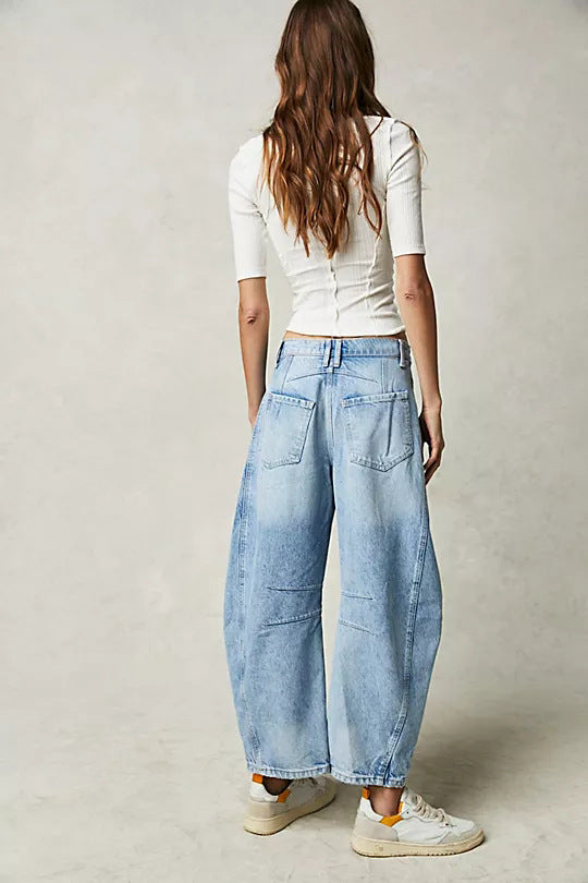 Spring Fashion Versatile Low-Waisted Loose Straight Denim Pant for Women