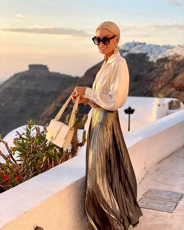 Summer Fashion Elegant Casual Waisted Pleated Long Skirt for Women