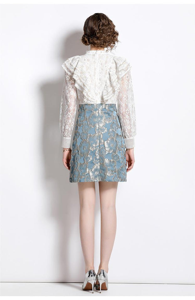 Lace  Mosaic Waist Slimming A-Line Skirt Dress