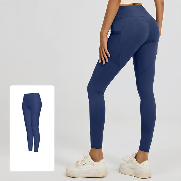 Stretch High-Waist Net Fabric Side-Pocket Yoga Pants