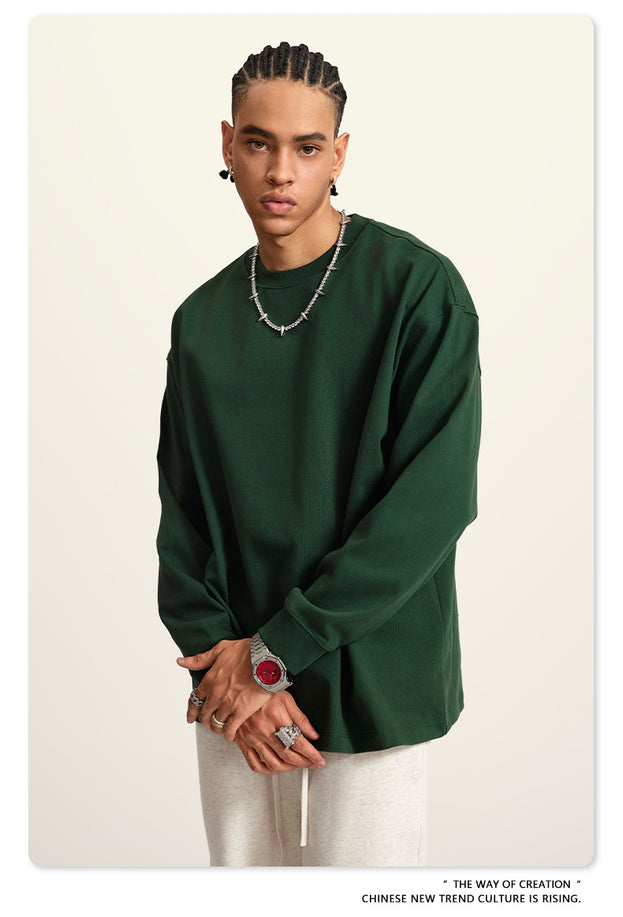 Autumn Solid-color Pure Cotton Loose Commuter Casual Men's T-shirt